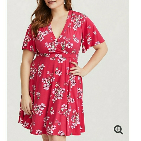 torrid Dresses & Skirts - Torrid Raspberry floral faux wrap dress